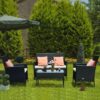 Bigzzia - Rattan Garden Furniture Set, 4 Piece Patio Rattan furniture Sofa Sets Weaving Wicker includes 2 Armchairs,1 Double seat Sofa and 1 table