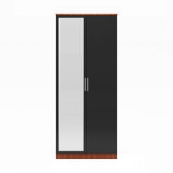 Black Bedroom Wardrobe High Gloss Soft Close Wardrobe Includes a Removable Hanging Rod, Storage Shelves, Metal Handles - Elegant