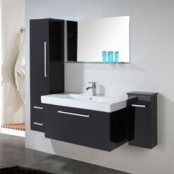 Black bathroom cabinet 100 cm sink and column included - London