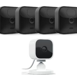 Blink Outdoor HD 1080p WiFi Security 4 Camera System & Blink Mini Full HD 1080p WiFi Plug-In Security Camera Bundle, Black