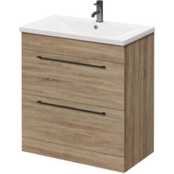 Bordalino Oak 800mm Floor Standing Vanity Unit with 1 Tap Hole Basin and 2 Drawers with Gunmetal Grey Handles - Napoli