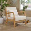 Boucle Wooden Armchair Teddy Fur Cream Modern Home Chair Furniture Seating - Cream