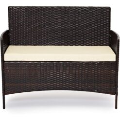 Brown Rattan Garden Furniture Set Patio Conservatory Indoor Outdoor 4 Seater Piece Modular Sofa Loveseat Chair Glass Top Coffee Table with Cushions