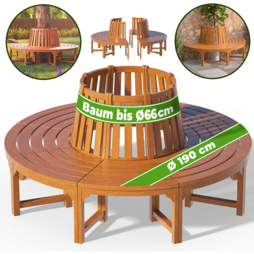 CASARIA® 190cm Circular Tree Bench with Backrest Weatherproof FSC®-Certified Pre-Oiled Eucalyptus Wood Round Wooden Garden Seating Decorative Outdoor