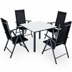 CASARIA® 5pc Aluminum Garden Chair Glass Top Table Set 4 Seat Outdoor Furniture Anthracite