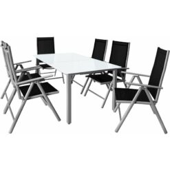 CASARIA® 7pc Aluminum Garden Chair Glass Top Table Set 6 Seat Outdoor Furniture Silver