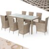 CASARIA® 9 Pcs Polyrattan Garden Dining Furniture Set 8+1 Patio 190x90cm Glass Top Table & 8 Stackable Chairs Weatherproof Outdoor Modern Tarrace