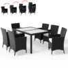 CASARIA® Milan Polyrattan 6+1 Chairs Garden Dining Furniture Glass Table Black