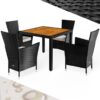 CASARIA® Rattan Garden Furniture Dining Table and Chairs Set Patio Rectangular Black 4 Seater Outdoor Wooden