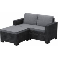 California 2 Seater Outdoor Balcony Garden Furniture Chaise Lounge - Graphite with Grey Cushions - Keter