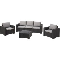 California 5 Seater with 3 seater sofa and 2 lounge chairs Outdoor Garden Furniture Lounge Set - Graphite with Grey Cushions - Keter