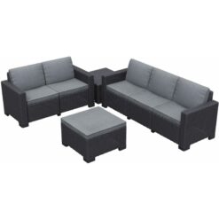 California 5 Seater with 3 seater sofa and a 2 seater sofa Outdoor Garden Furniture Lounge Set - Graphite with Grey Cushions - Keter