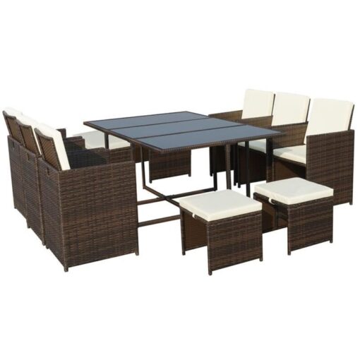 Cannes Brown 10 Seater Cube Set - 6 Chairs, 4 Footstools, 1 Table