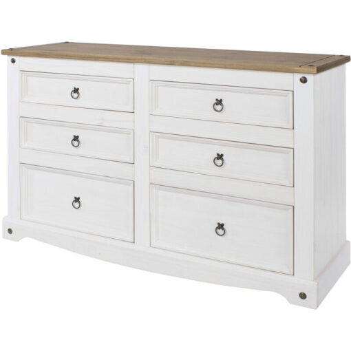 Carala Pine White 3+3 Drawer Wide Chest White Painted Bedroom Chest