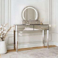 Carme Home - 2-Piece Set Ivy x Kendall Mirrored Console Dressing Table 2 Storage Drawers and Rectangle Desktop Mirror with led Light Modern Bedroom