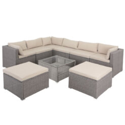 Casaria - Polyrattan Garden Corner Lounge Furniture Set 8 Seat Weatherproof Seating Group 5mm Thick Safety Glass Top Coffee Table Outdoor Patio Sofa