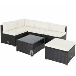 Casaria - xl Polyrattan Garden Corner Lounge Furniture Set 5 Seater Weatherproof Seats with Cushions 5mm Safety Glass Top Table Outdoor Patio Sofa