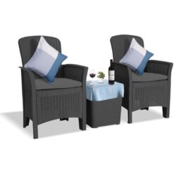 Centurion Supports - ophelia 3-Piece Rattan Garden Furniture High Back Armchair Set with Side Table in Black