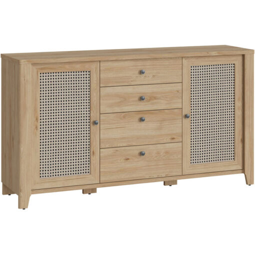 Cestino 2 door 4 Drawer Sideboard in Jackson Hickory Oak and Rattan Effect