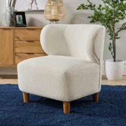 Chair Boucle Cream Teddy Fur Living Room Home Accent Occassional Furniture - Cream