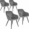 Chair Marilyn Set of 4 - with armrests, padded, velvet look, black steel legs - grey/black