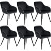 Chair Marilyn Set of 6 - with armrests, padded, velvet look, black steel legs - black