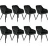 Chair Marilyn Set of 8 - with armrests, padded, velvet look, black steel legs - black