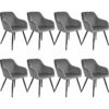 Chair Marilyn Set of 8 - with armrests, padded, velvet look, black steel legs - grey/black