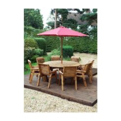 Charles Taylor - 8 Seater Wooden Round Garden Dining Table & Chairs Parasol Red