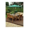 Charles Taylor - 8 Seater Wooden Square Table & 4 x Garden Benches Parasol Green