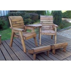 Charles Taylor - Deluxe Wooden Angled 2 x Chair Seat Lounger & Footstool Set