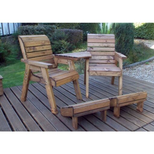 Charles Taylor - Deluxe Wooden Angled 2 x Chair Seat Lounger & Footstool Set