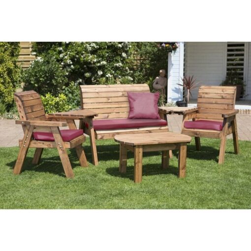 Charles Taylor - Four Seater Multi Set with Cushions - W310 x D150 x H98 - Fully Assembled - Burgundy