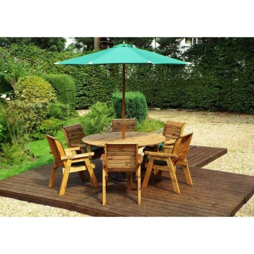 Charles Taylor - Six Seater Circular Table Set with Cushions - W280 x D280 x H98 - Fully Assembled - Green