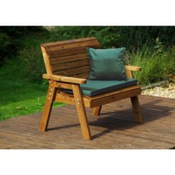 Charles Taylor Wooden Garden 2 Seater Bench Seat Armchair Green Cushion & Cover