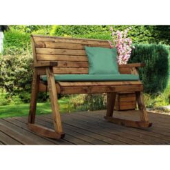 Charles Taylor - Wooden Garden 2 Seater Rocker Bench Rocking Chair & Green Cushion