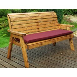 Charles Taylor - Wooden Garden 3 Seater Bench Seat Armchair & Red Cushion & Cover