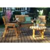 Charles Taylor - Wooden Garden 4 Seater Chair Bench Set Round Table Green Cushion