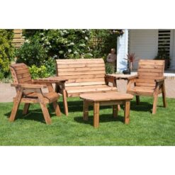 Charles Taylor - Wooden Garden 4 Seater Multi Chair Bench Set & Coffee Table fp