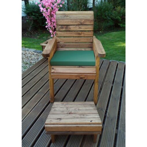 Charles Taylor - Wooden Garden Chair Seat Lounger & Footstool & Green Cushion