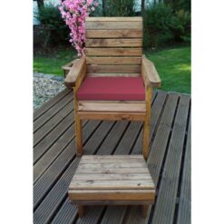 Charles Taylor - Wooden Garden Chair Seat Lounger & Footstool & Red Cushion