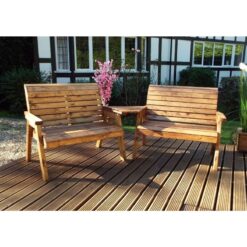 Charles Taylor - Wooden Twin Garden 2 Seater Bench Set Angled