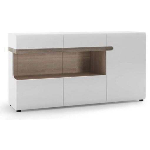 Chelsea 3 Door Glazed Sideboard in White with Oak Trim