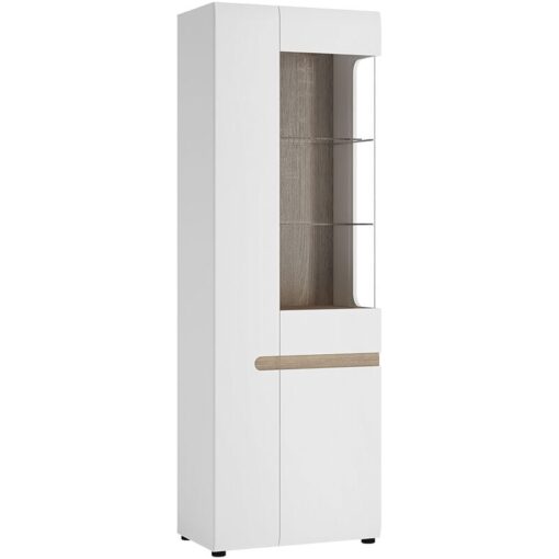 Chelsea Tall Glazed Narrow Display unit (LHD) in White with Oak Trim