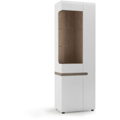 Chelsea Tall Glazed Narrow Display unit (rhd) in White with Oak Trim