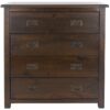 Chest of 4 Drawers Solid Pine Dark Wood Dresser Metal Handles Lacquered Finish