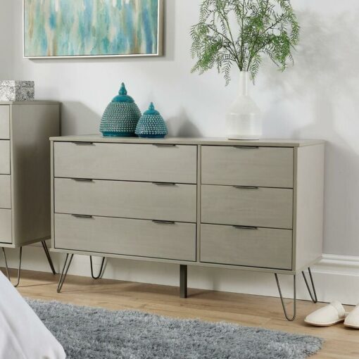 Chest of 6 Drawers Grey Clothing Cabinet Storage Organiser Bedroom Furniture - Grey