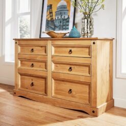 Chest of Drawers Pine 6 Drawer Solid Pine Mexican Corona Wax Finish Sideboard - Pine