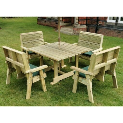 Churnet Valley - Ergo 8 Seater Square Table Including 2 Bench and 4 Chairs - Swedish Redwood - L149 x W149 x H77 cm - Minimal Assembly Required