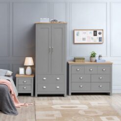 Cisnon Light Grey 3 Piece Set (2 Door Wardrobe, 3+4 Chest, 2 Drw Bedside) Light Grey